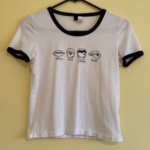 White graphic ringer tee sz:s